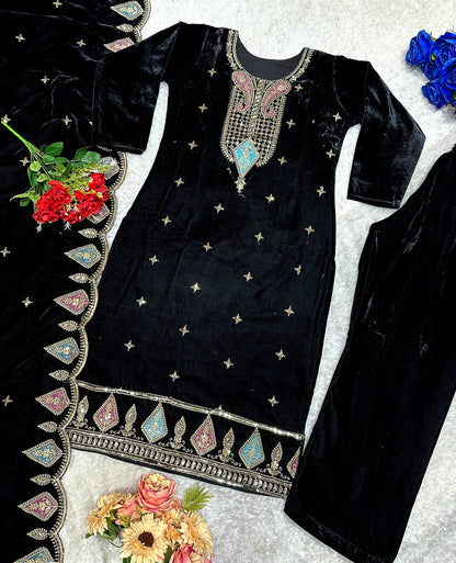 Havy Viscos Velvet Embroidery Work Top Bottom
