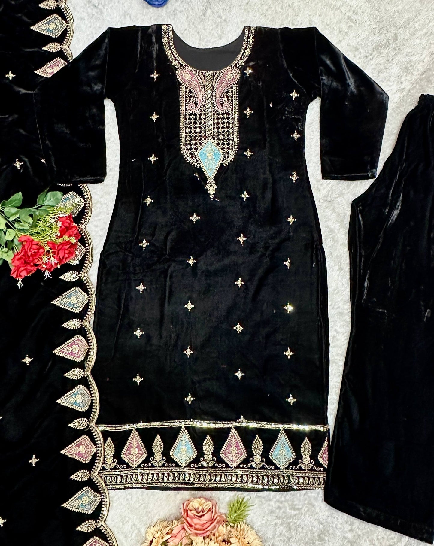 Havy Viscos Velvet Embroidery Work Top Bottom
