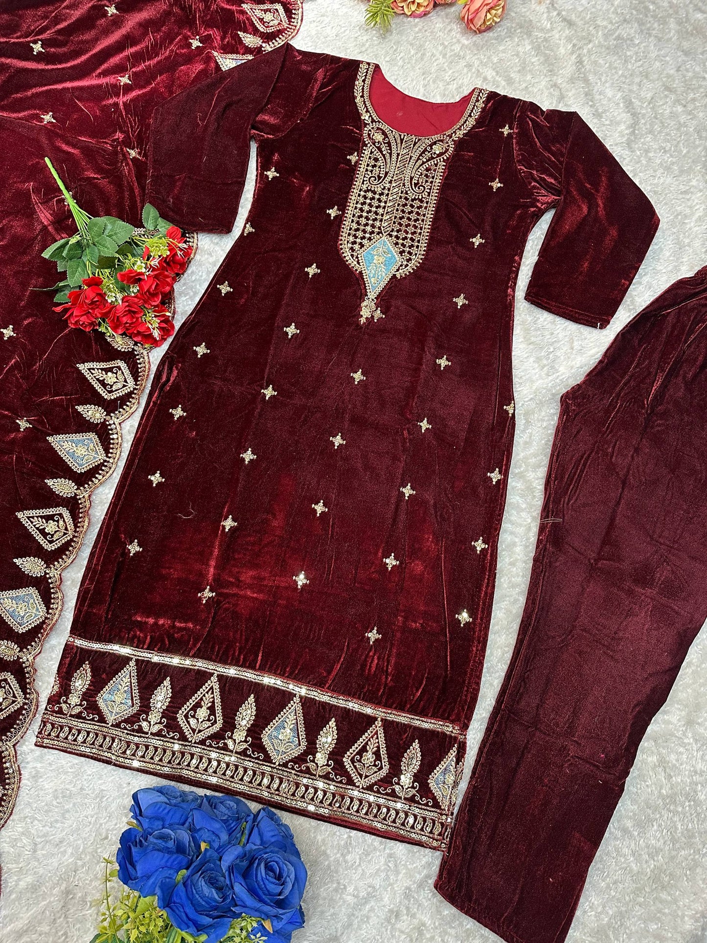Havy Viscos Velvet Embroidery Work Top Bottom