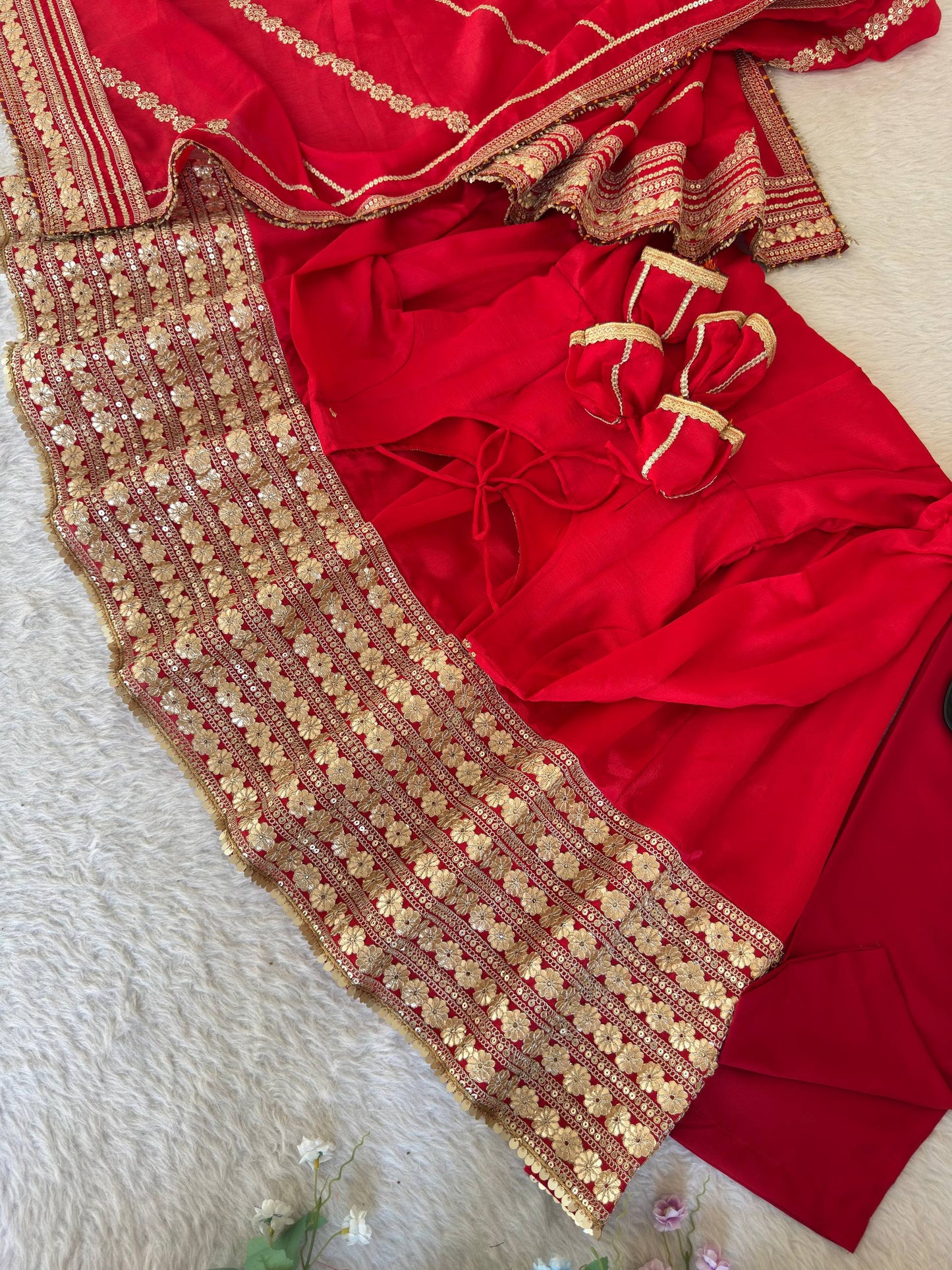 Beautifull Red Color Chinon Silk With Embroidery Work Gown