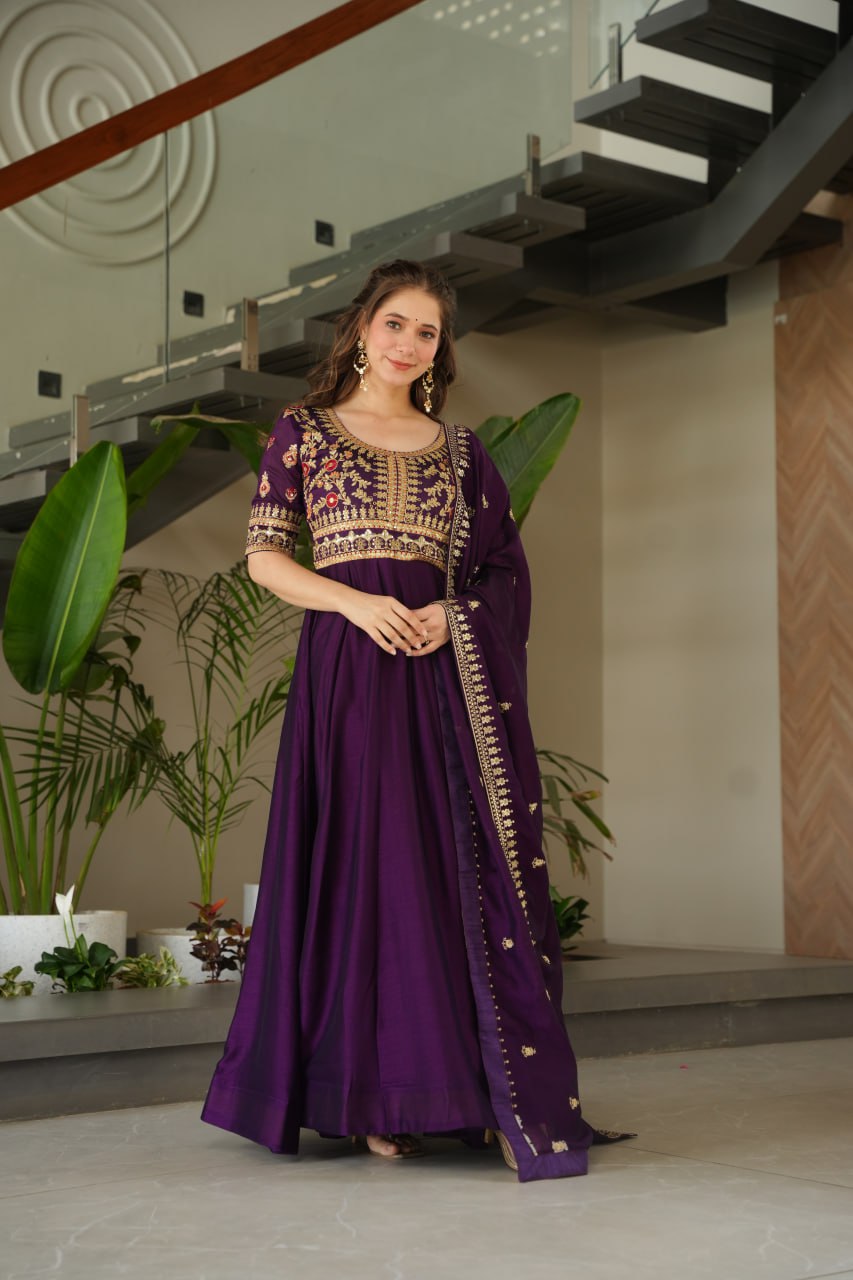 VICHITRA SILK SEQEUENCE EMBROIDERY PARTY WEAR GOWN