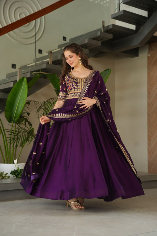 VICHITRA SILK SEQEUENCE EMBROIDERY PARTY WEAR GOWN