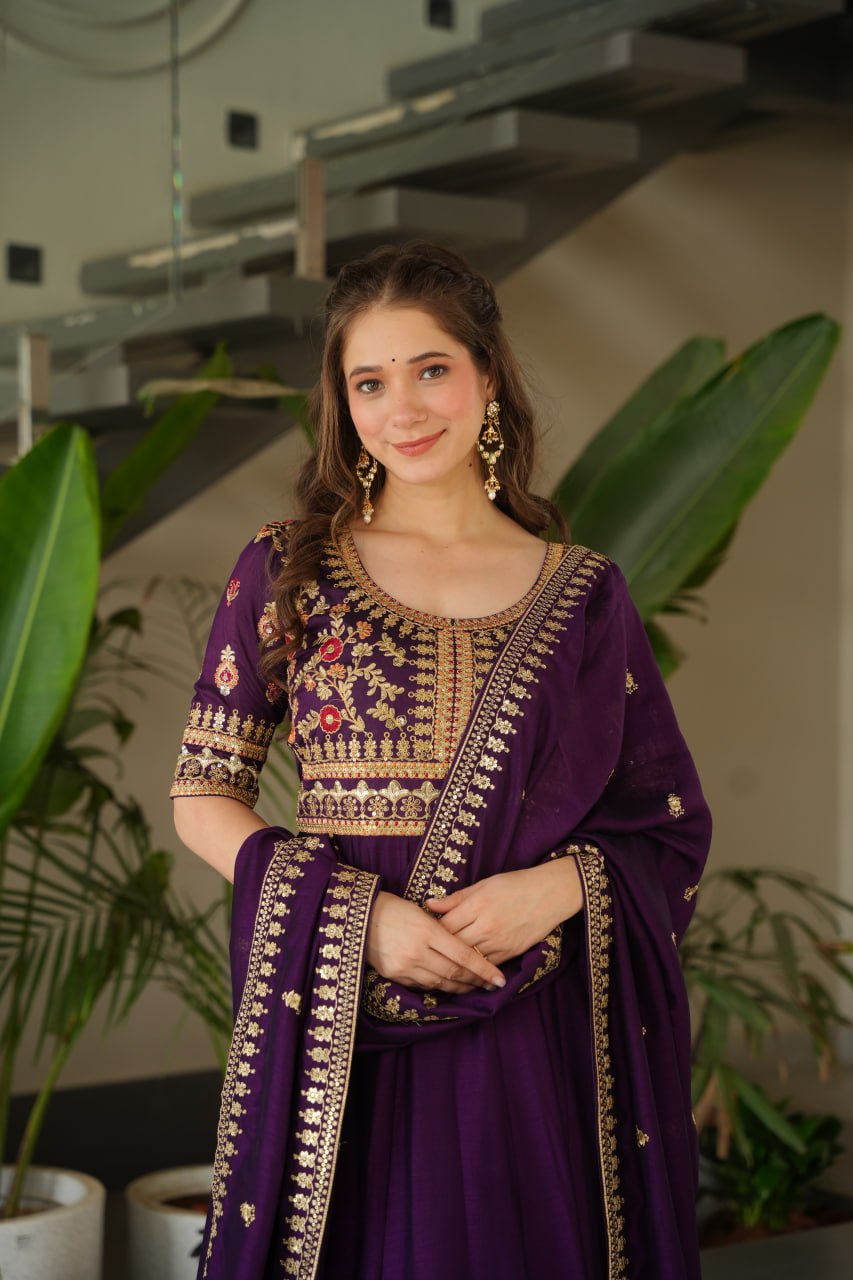 VICHITRA SILK SEQEUENCE EMBROIDERY PARTY WEAR GOWN