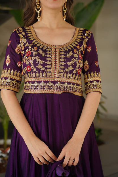 VICHITRA SILK SEQEUENCE EMBROIDERY PARTY WEAR GOWN