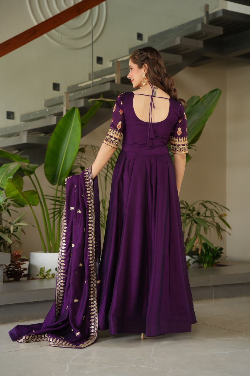 VICHITRA SILK SEQEUENCE EMBROIDERY PARTY WEAR GOWN