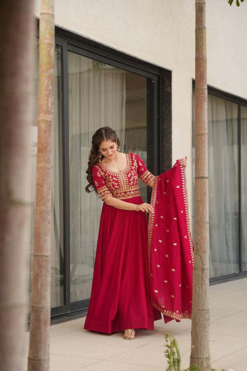 VICHITRA SILK SEQEUENCE EMBROIDERY PARTY WEAR GOWN