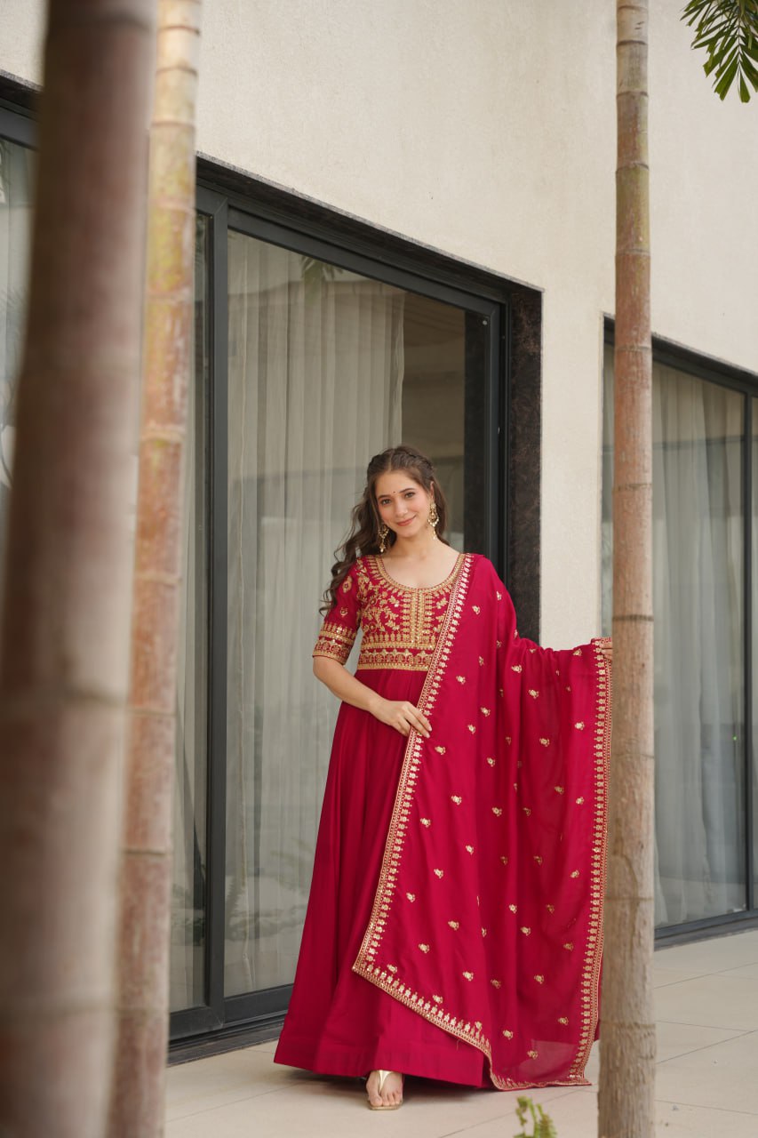 VICHITRA SILK SEQEUENCE EMBROIDERY PARTY WEAR GOWN