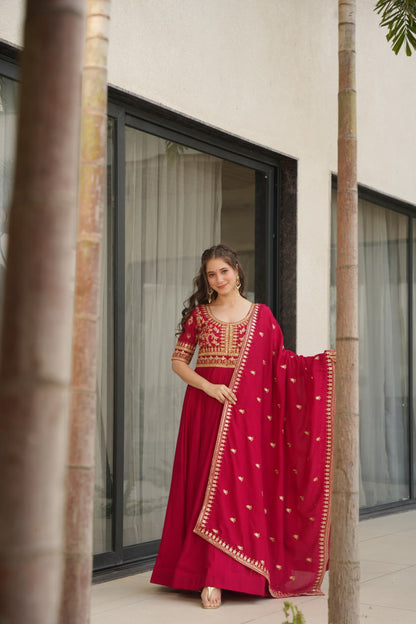 VICHITRA SILK SEQEUENCE EMBROIDERY PARTY WEAR GOWN