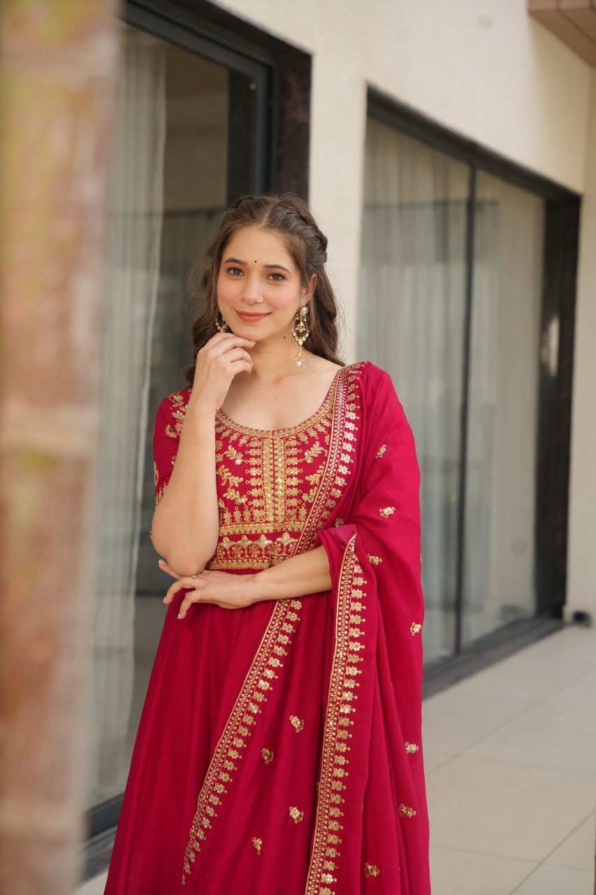 VICHITRA SILK SEQEUENCE EMBROIDERY PARTY WEAR GOWN