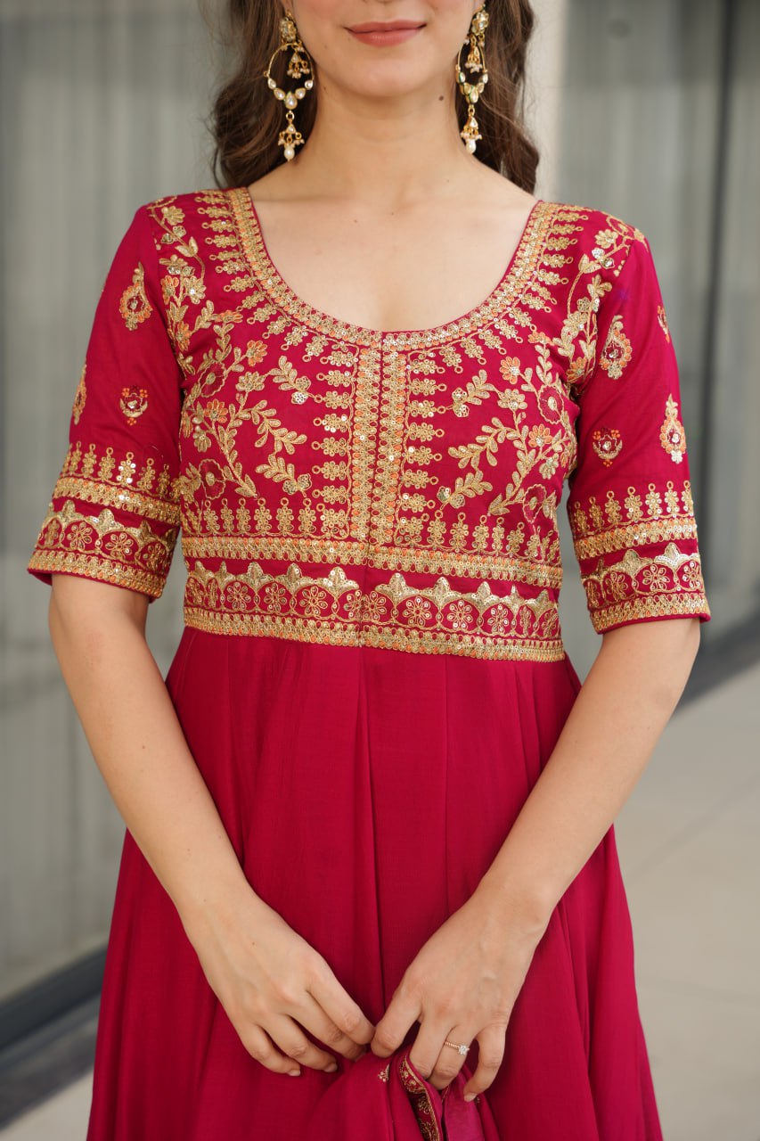 VICHITRA SILK SEQEUENCE EMBROIDERY PARTY WEAR GOWN