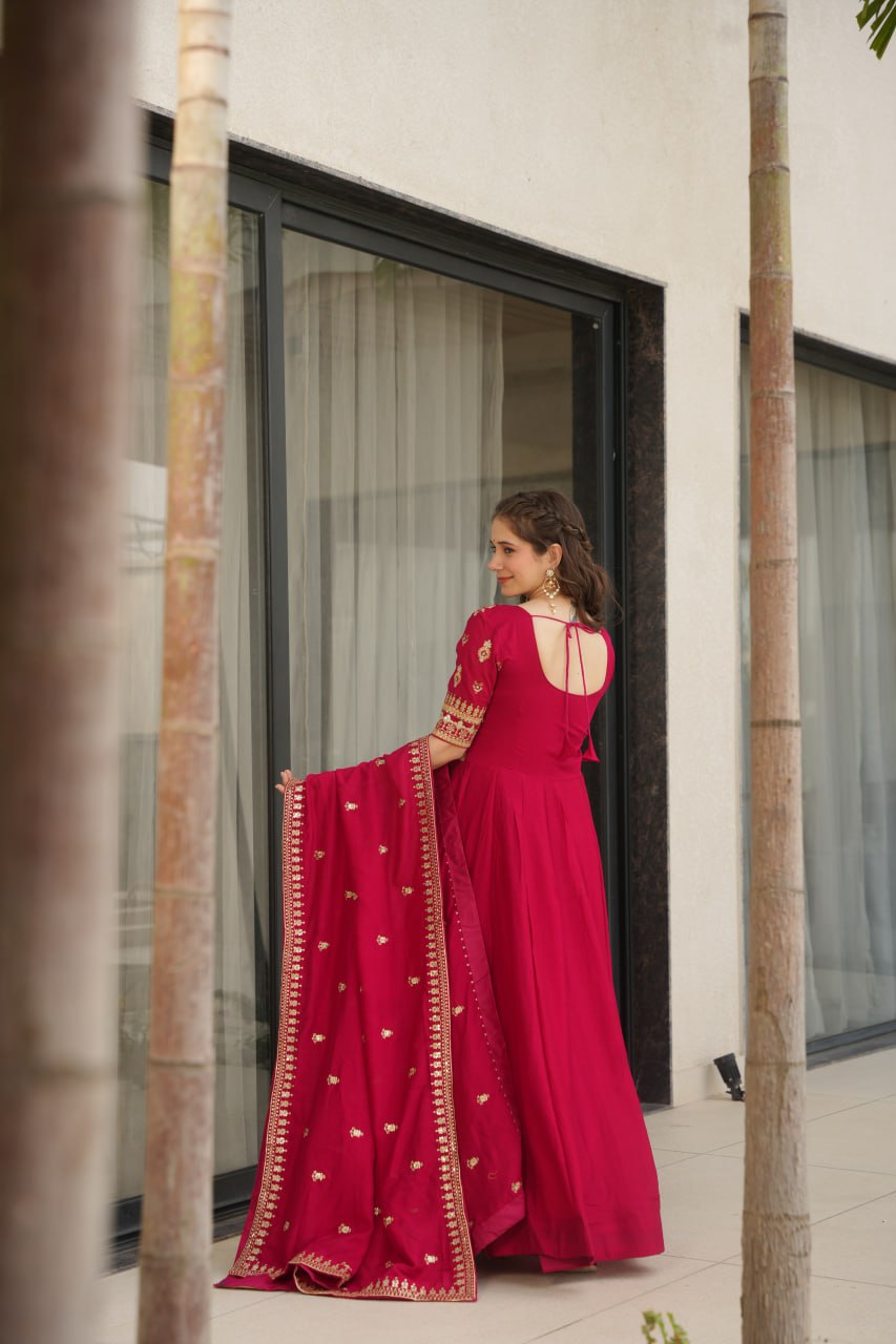 VICHITRA SILK SEQEUENCE EMBROIDERY PARTY WEAR GOWN