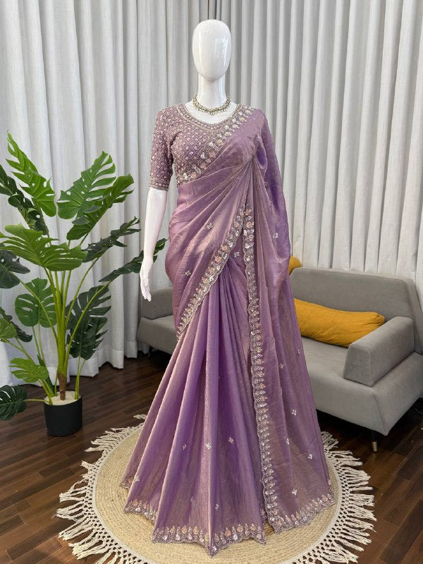 Beautifull Fendy Silk With Thread & Sequience Work Saree