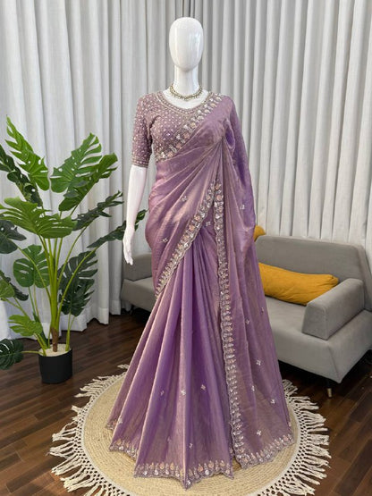 Beautifull Fendy Silk With Thread & Sequience Work Saree
