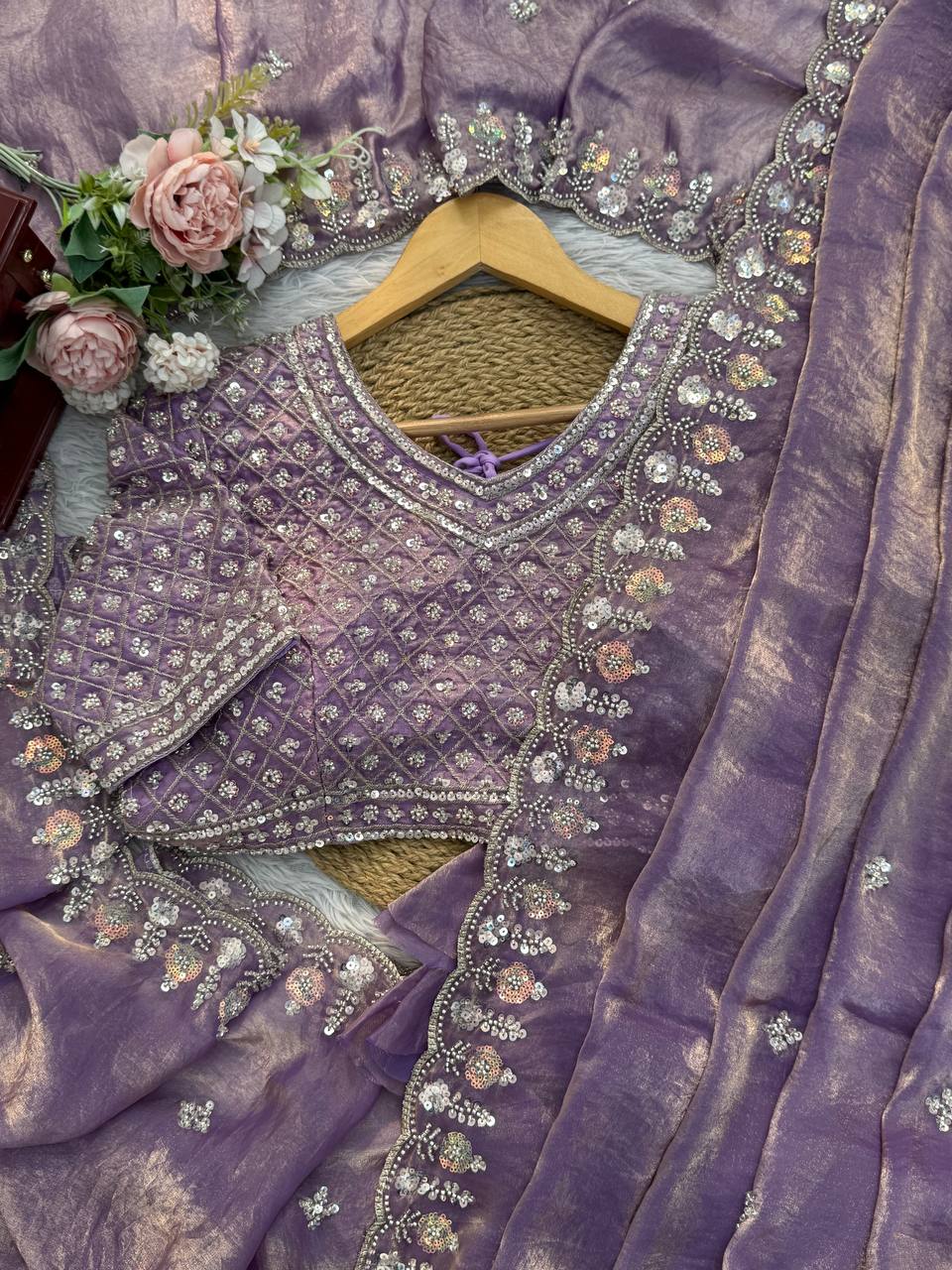 Beautifull Fendy Silk With Thread & Sequience Work Saree