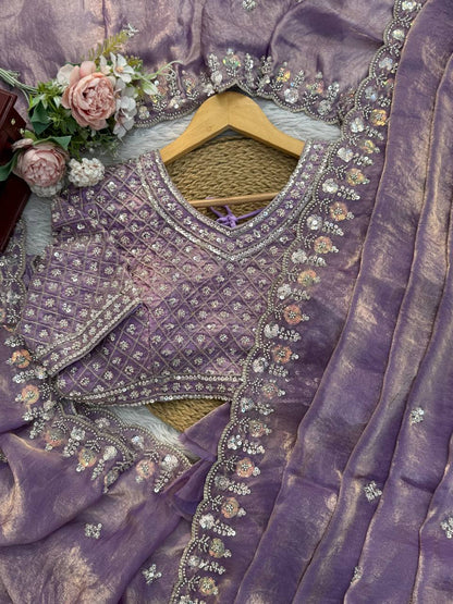 Beautifull Fendy Silk With Thread & Sequience Work Saree