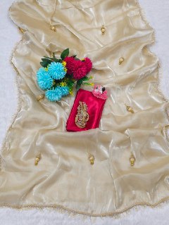 Beautifull White color Satin Silk With Hand Made Lace Work Saree