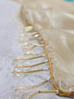 Beautifull White color Satin Silk With Hand Made Lace Work Saree