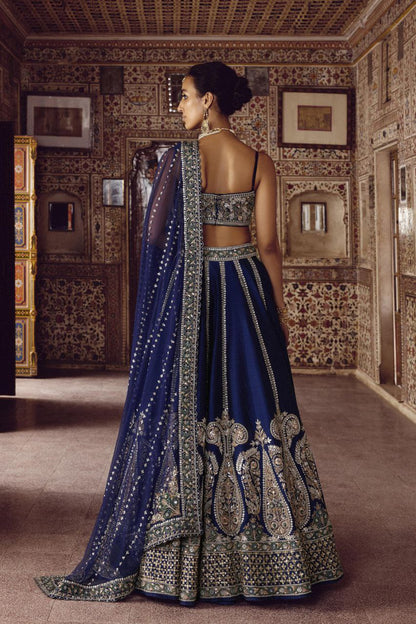 Premium Heavy Slub Silk With Beautiful Thread Embroidery Work Lehenga