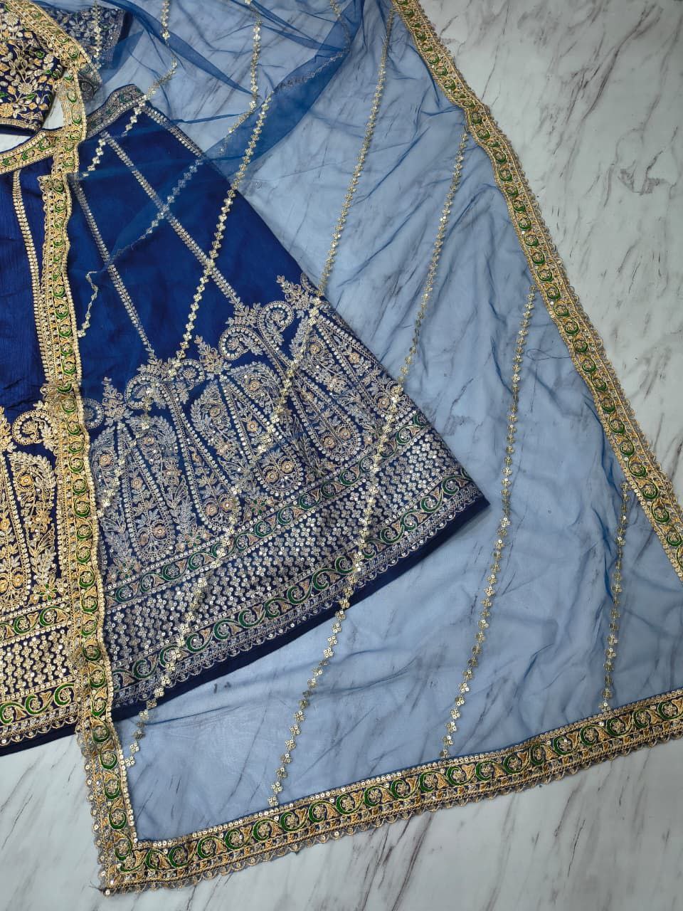 Premium Heavy Slub Silk With Beautiful Thread Embroidery Work Lehenga