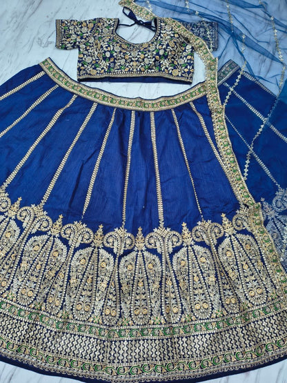 Premium Heavy Slub Silk With Beautiful Thread Embroidery Work Lehenga