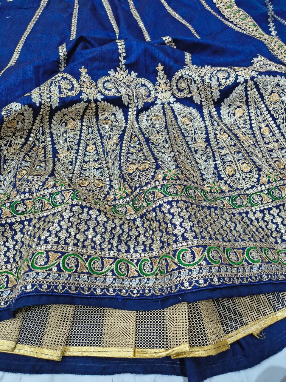 Premium Heavy Slub Silk With Beautiful Thread Embroidery Work Lehenga