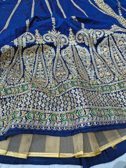 Premium Heavy Slub Silk With Beautiful Thread Embroidery Work Lehenga