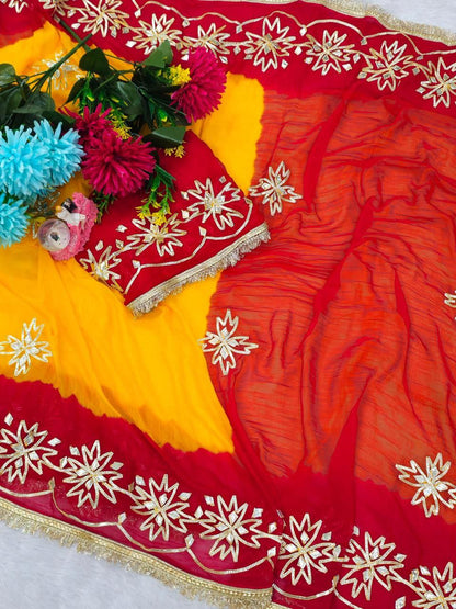 Beautifull Pure Chiffon With Kachhi Gotta Work Saree