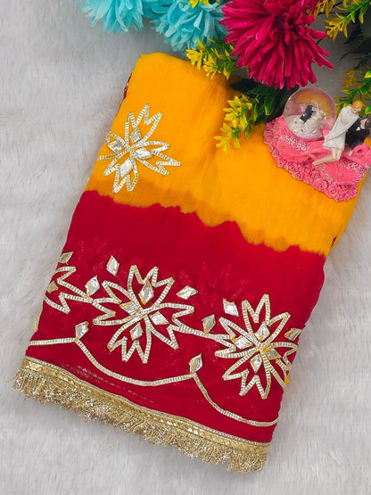 Beautifull Pure Chiffon With Kachhi Gotta Work Saree