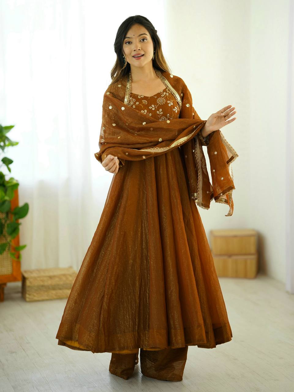 Red Color Premium Look Crunchy Silk Top Plazzo