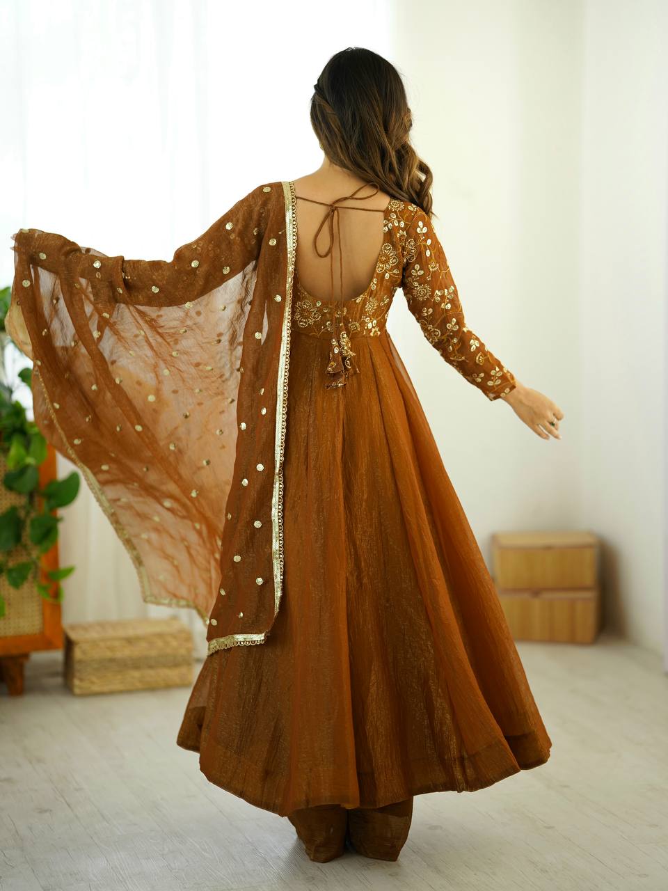 Red Color Premium Look Crunchy Silk Top Plazzo