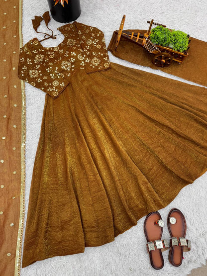 Red Color Premium Look Crunchy Silk Top Plazzo