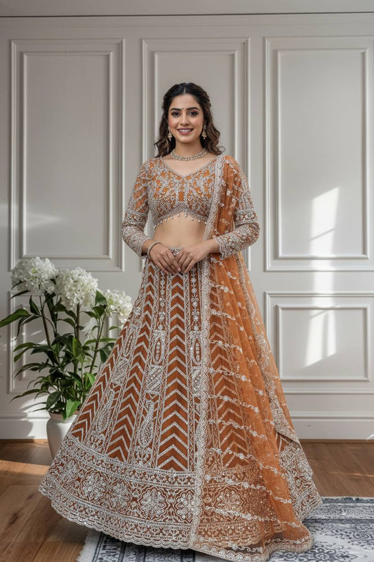 Beautifull Butterfly Net Sequience Coding Work Lehenga