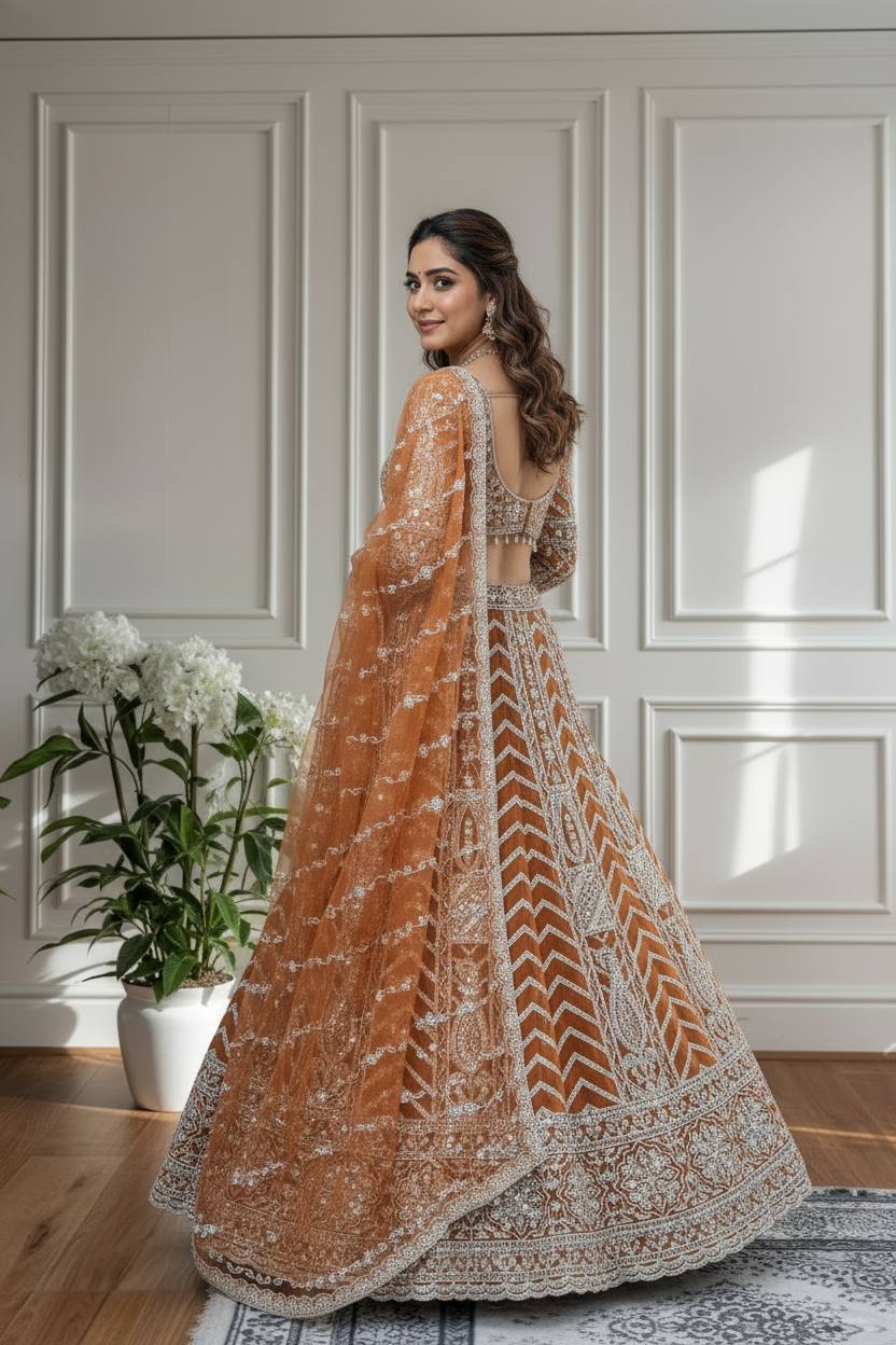 Beautifull Butterfly Net Sequience Coding Work Lehenga