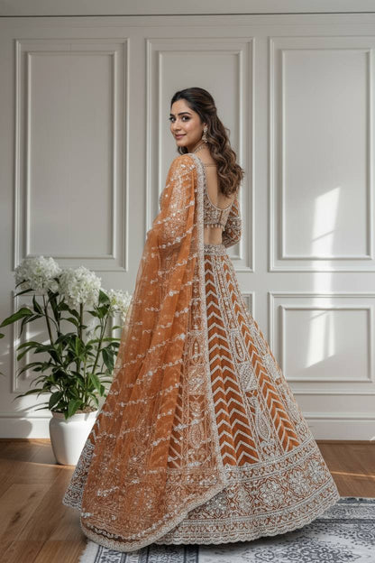 Beautifull Butterfly Net Sequience Coding Work Lehenga