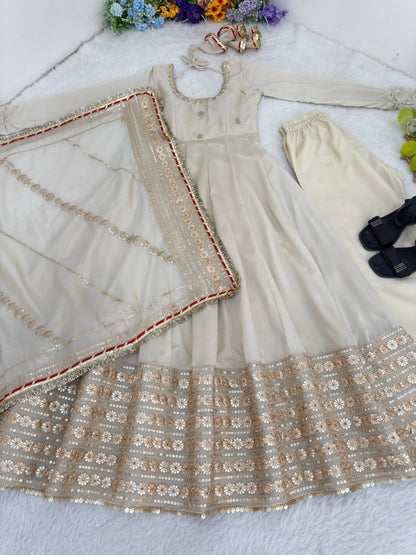 Beautifull Chinon Silk With Coding Embroidery Work Anarkali