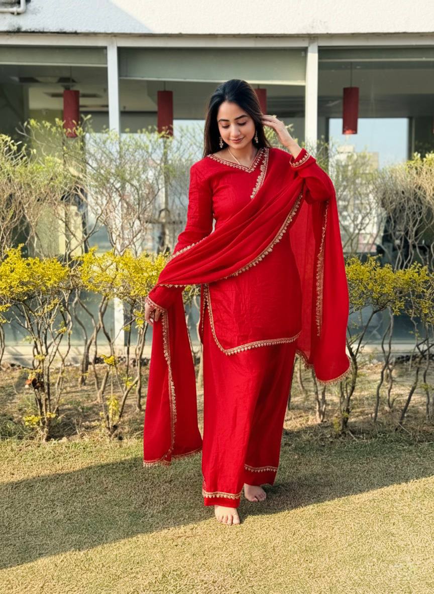 Beautifull Pink Color Satin Silk With Hand Made Real Mirror Work Top Pent