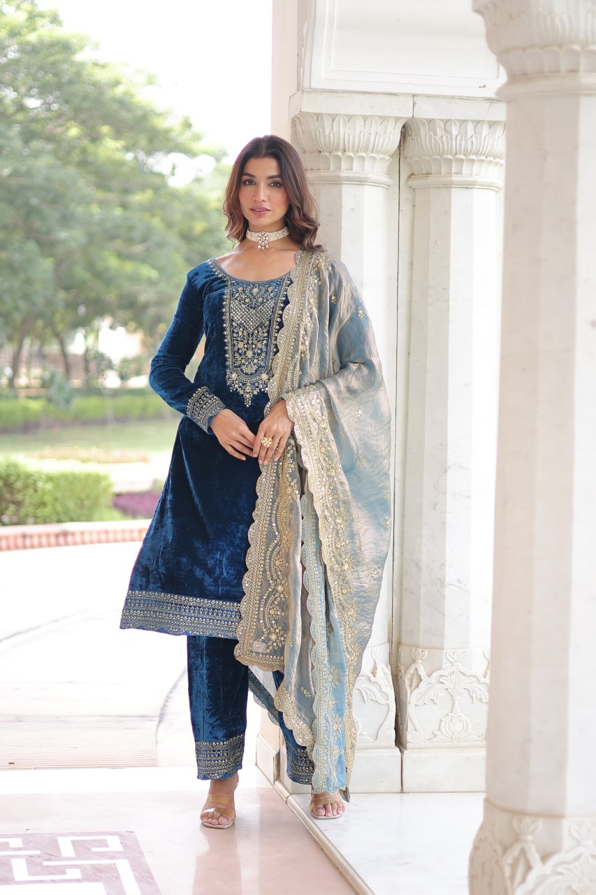 Beautifull Velvet With Rich Sequience Work Top Pent