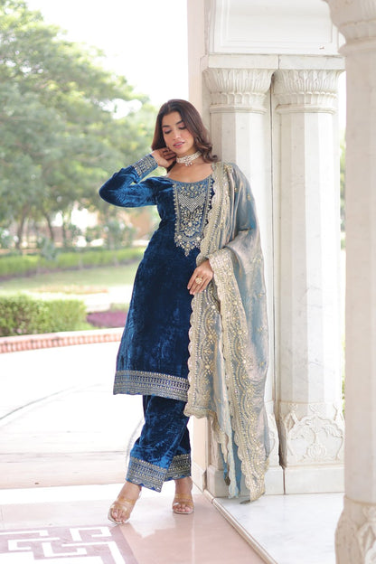 Beautifull Velvet With Rich Sequience Work Top Pent