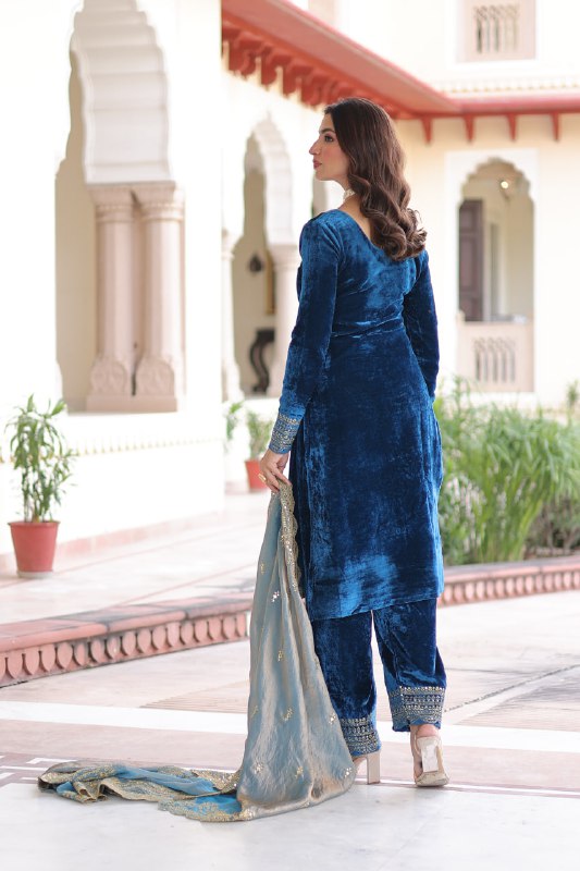Beautifull Velvet With Rich Sequience Work Top Pent