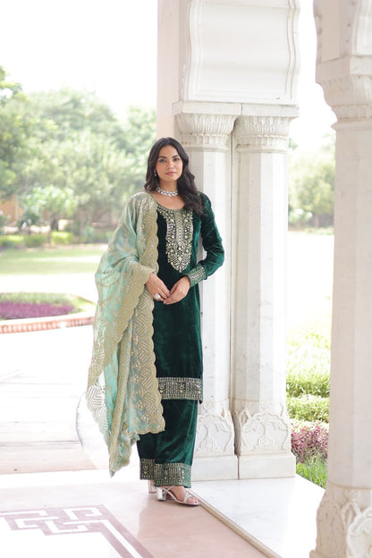 Beautifull Velvet With Rich Sequience Work Top Pent