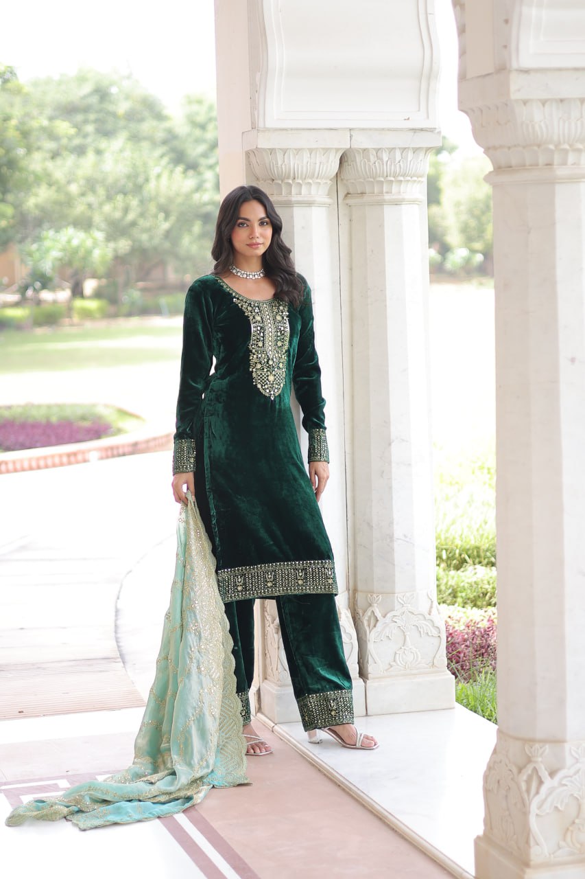 Beautifull Velvet With Rich Sequience Work Top Pent