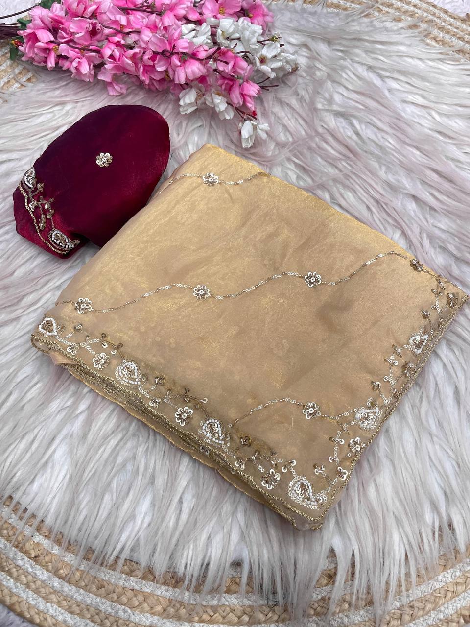 Beautifull Khatli Brits Work With Fendy Satin Silk Saree