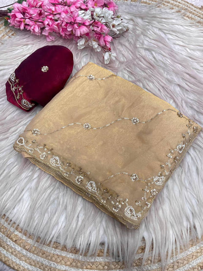 Beautifull Khatli Brits Work With Fendy Satin Silk Saree