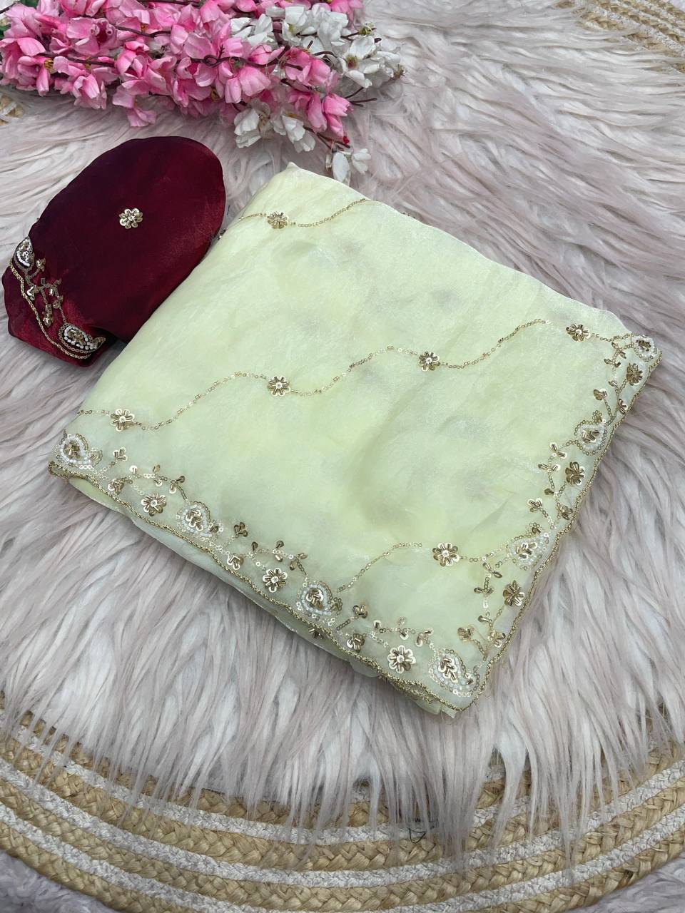 Beautifull Khatli Brits Work With Fendy Satin Silk Saree