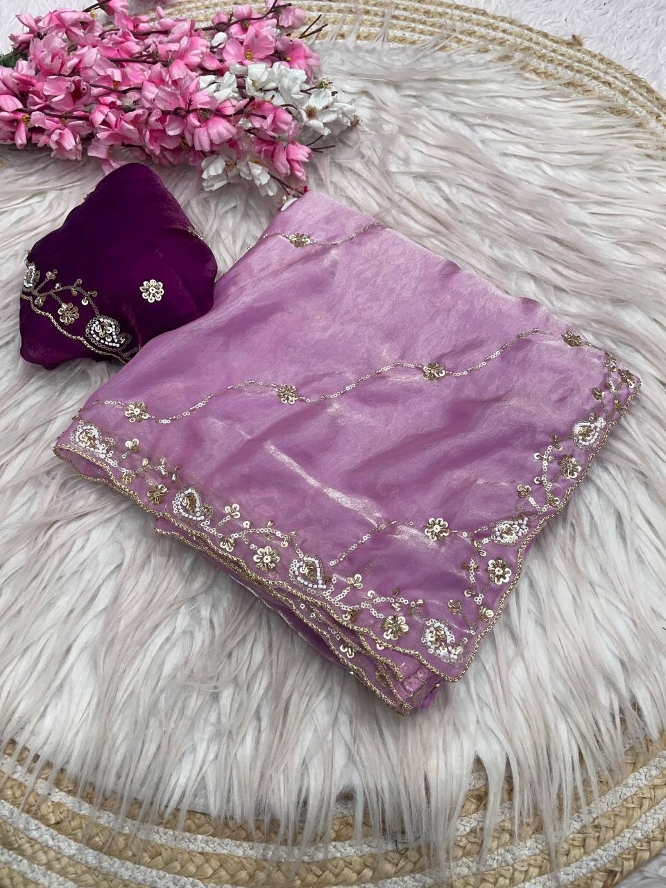 Beautifull Khatli Brits Work With Fendy Satin Silk Saree