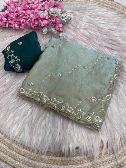 Beautifull Khatli Brits Work With Fendy Satin Silk Saree