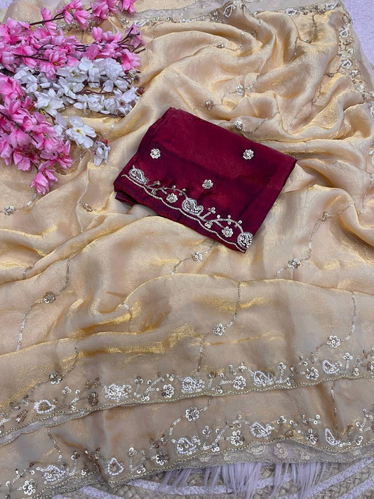 Beautifull Khatli Brits Work With Fendy Satin Silk Saree
