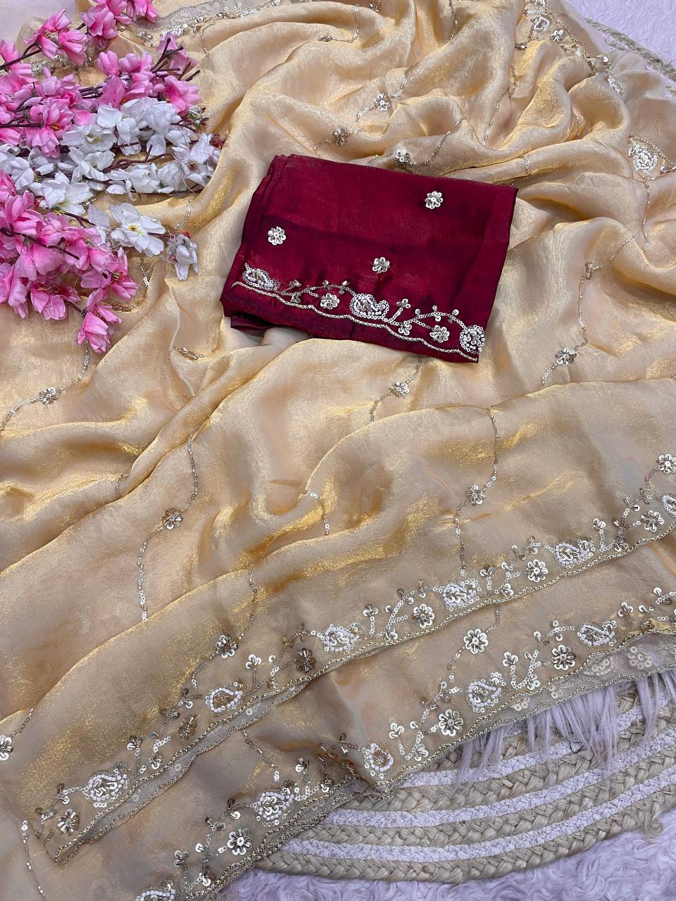 Beautifull Khatli Brits Work With Fendy Satin Silk Saree