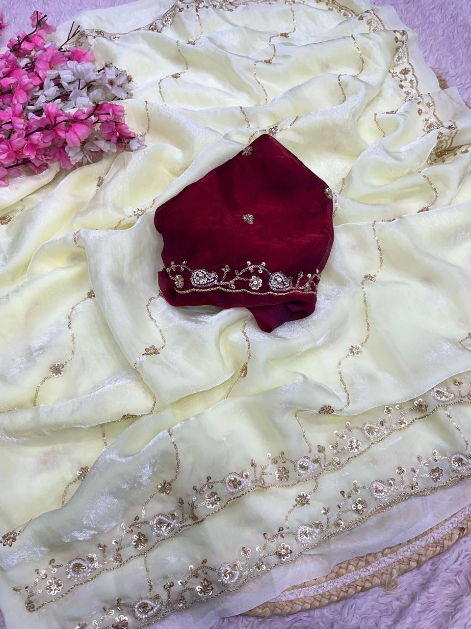 Beautifull Khatli Brits Work With Fendy Satin Silk Saree
