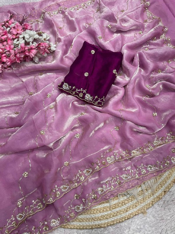 Beautifull Khatli Brits Work With Fendy Satin Silk Saree